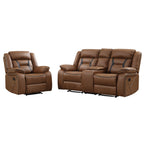 EBELLO Faux Leather Recliner Sofa Furniture Set for Living Room, 2 Recliner Chairs, 3 Seat Reclining Sofa Couch Set for Meeting Room, Brown Gronata