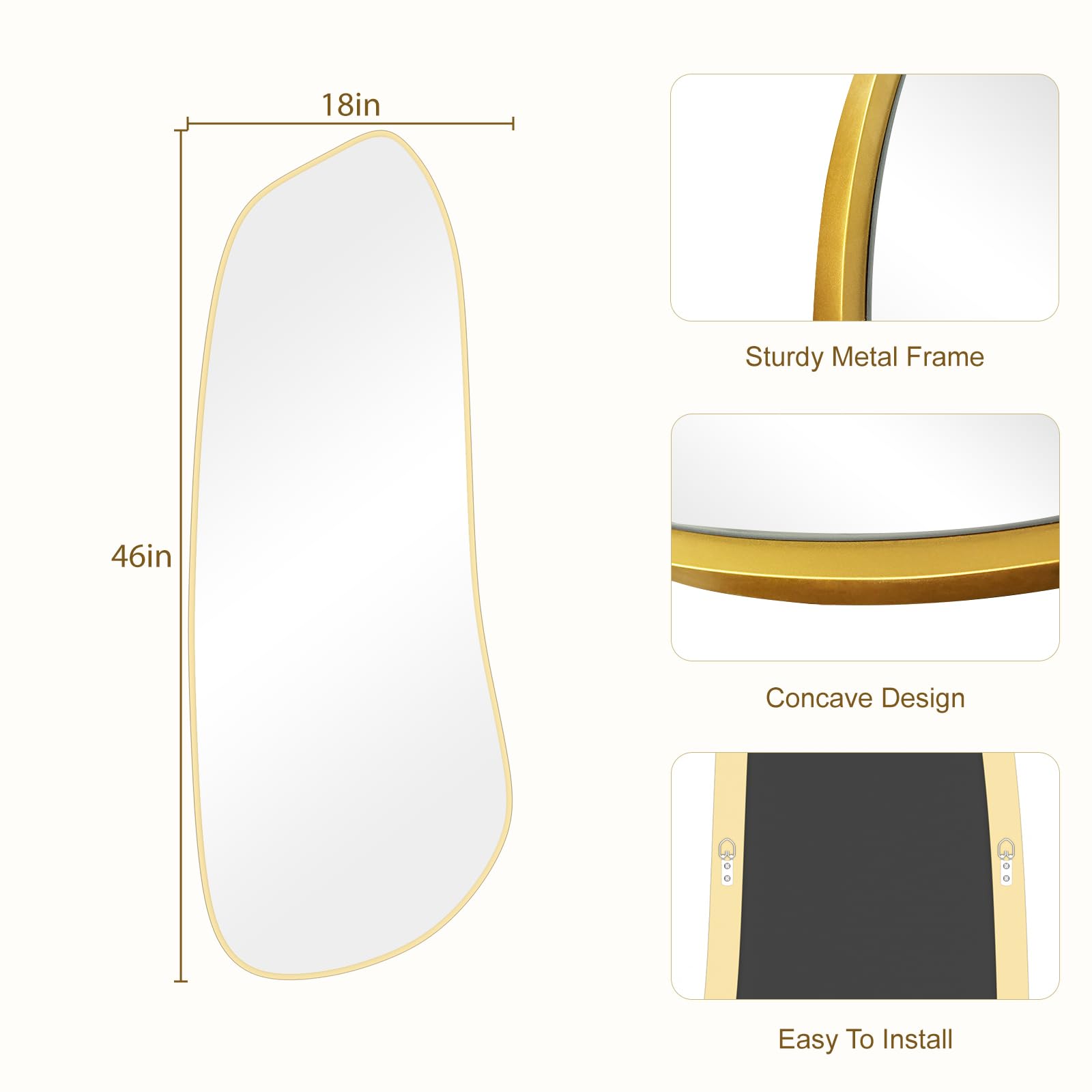 WallBeyond Asymmetrical Mirror, Irregular Mirror Full Length, Boho Wall Mirrors Decorative for Bedroom Living Room Entryway Hall, Mid Century Modern Decor 48" H x 22" W Gronata