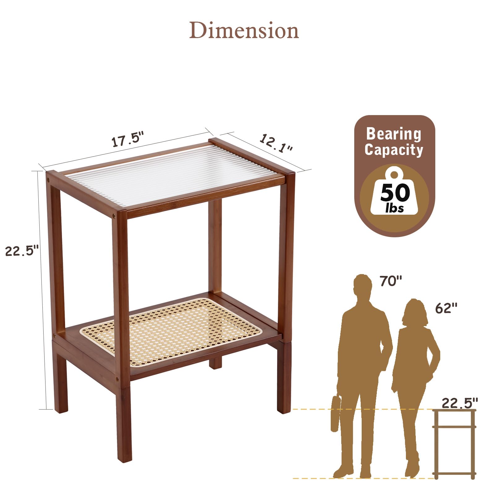 Tiita Rattan Coffee Table, Bamboo Accent Bedside Tables, Glass Nightstand Side Table, Boho Wooden End Table with Storage for Living Room,Living Room, Dining Room, Tea, Home Décor Gronata