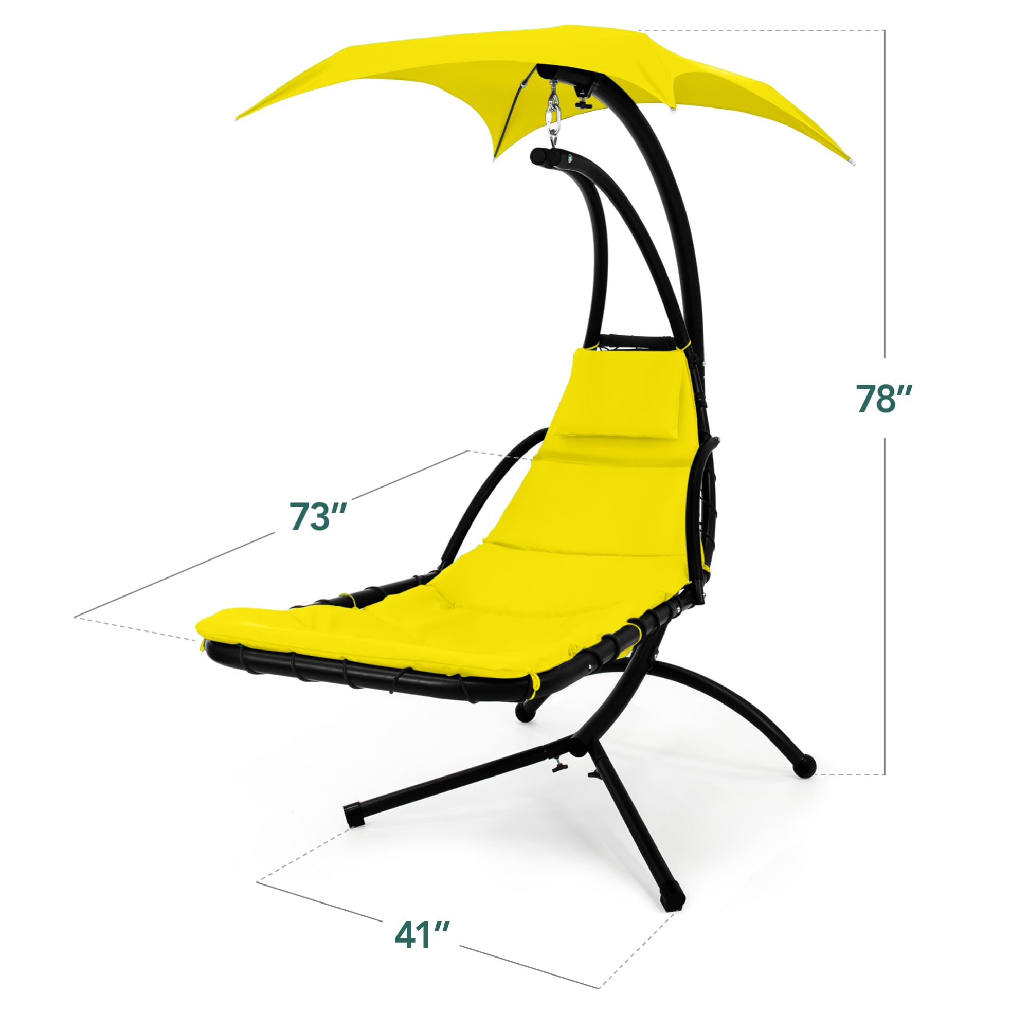Best Choice Products Outdoor Hanging Curved Steel Chaise Lounge Chair Swing w/Built-in Pillow and Removable Canopy - Navy Blue Gronata