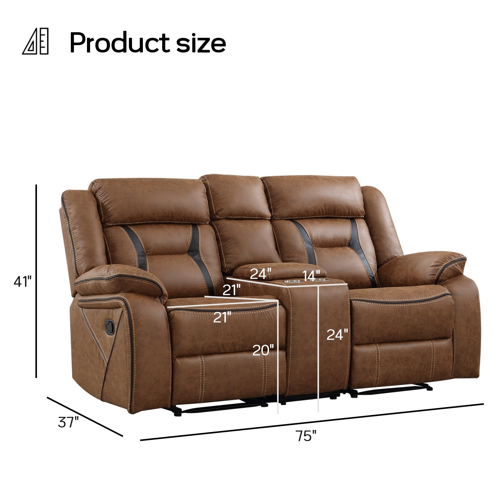 EBELLO Faux Leather Recliner Sofa Furniture Set for Living Room, 2 Recliner Chairs, 3 Seat Reclining Sofa Couch Set for Meeting Room, Brown Gronata