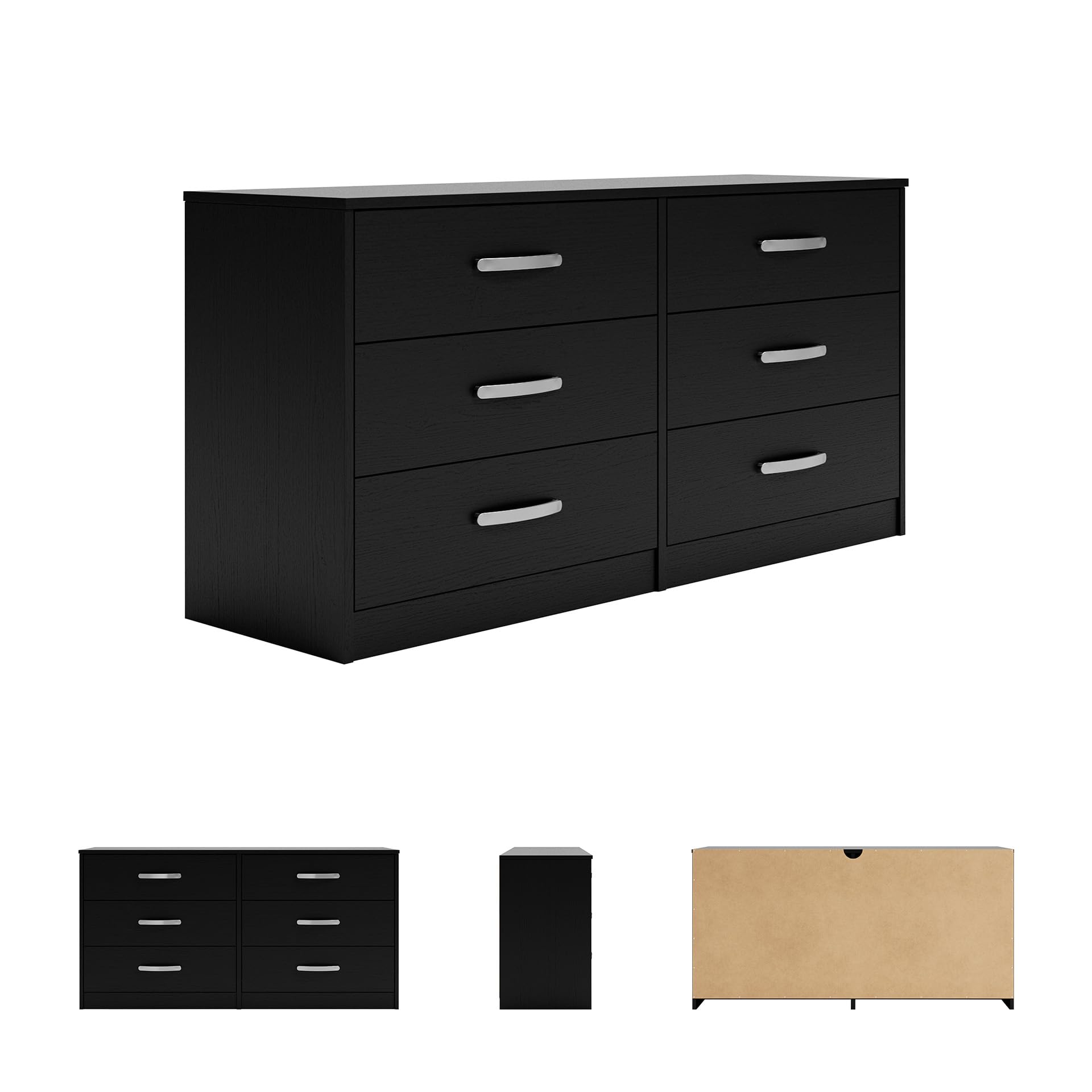 Signature Design by Ashley Finch Modern 6 Drawer Dresser with Ball-bearing Construction and Safety Stop, Black Gronata