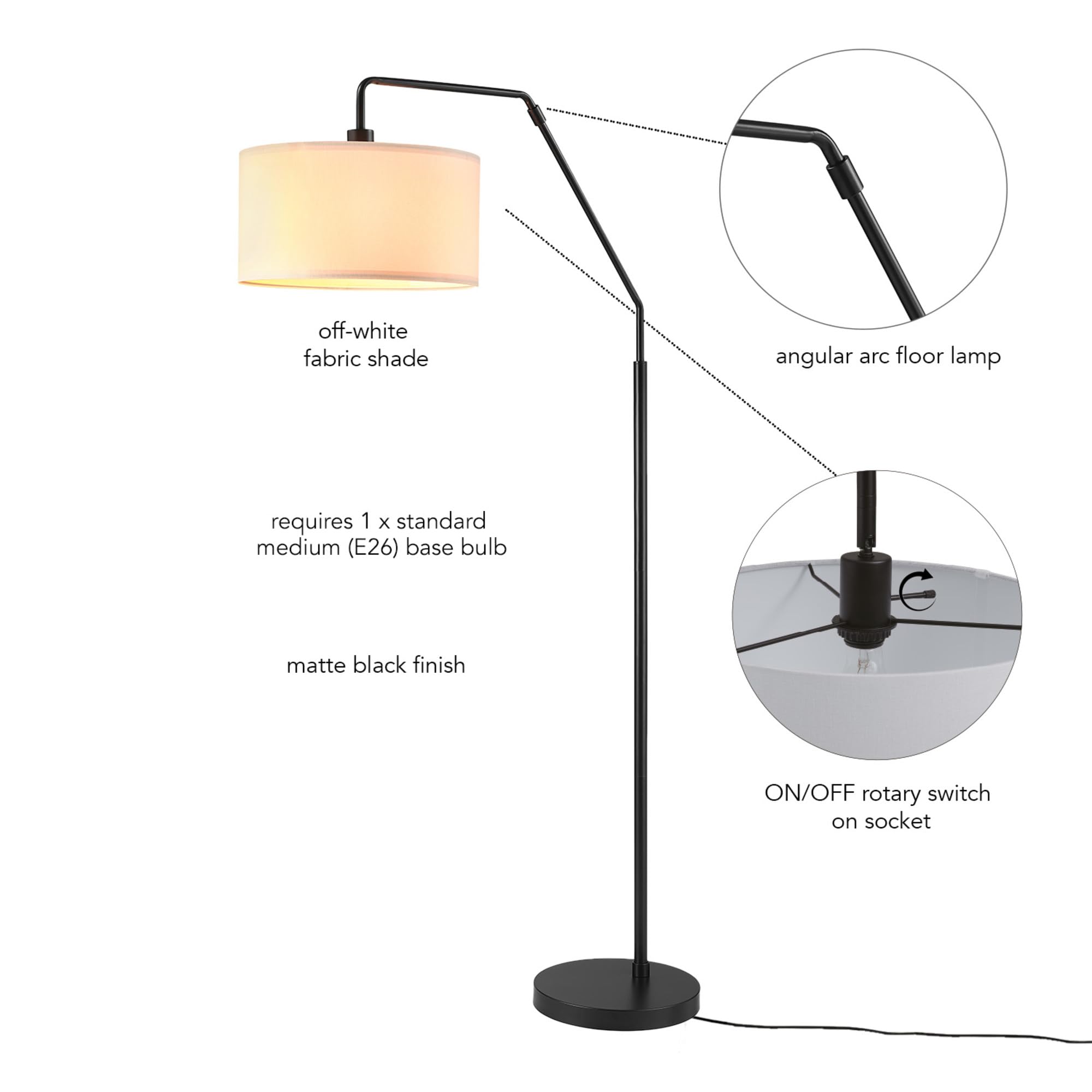 Globe Electric Novogratz x Globe Harrington 65" Floor Lamp, 2-Tone Faux Wood Base, White Fabric Shade, Socket Rotary Switch 67225 Gronata