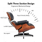 Asukale Top Grain Leather, Mid Century Chaise Lounge Chair and Ottoman, Modern Chair Classic Design, Heavy Duty Base Support for Living Room Study Lounge Office, Palisander-White Gronata