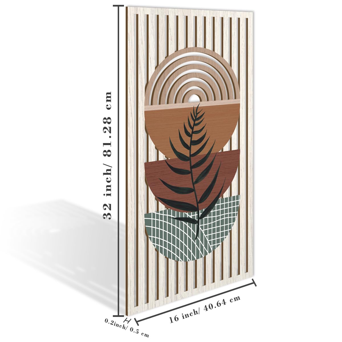 IARTTOP Large Boho Mid-century Modern Wood Wall Art 16x32 Inch Framed Green Abstract Leaf Wooden Wall Decor Bohemian Minimalist Geometric Wall Art Decor for Bedroom Living Room Office Set of 3 Gronata