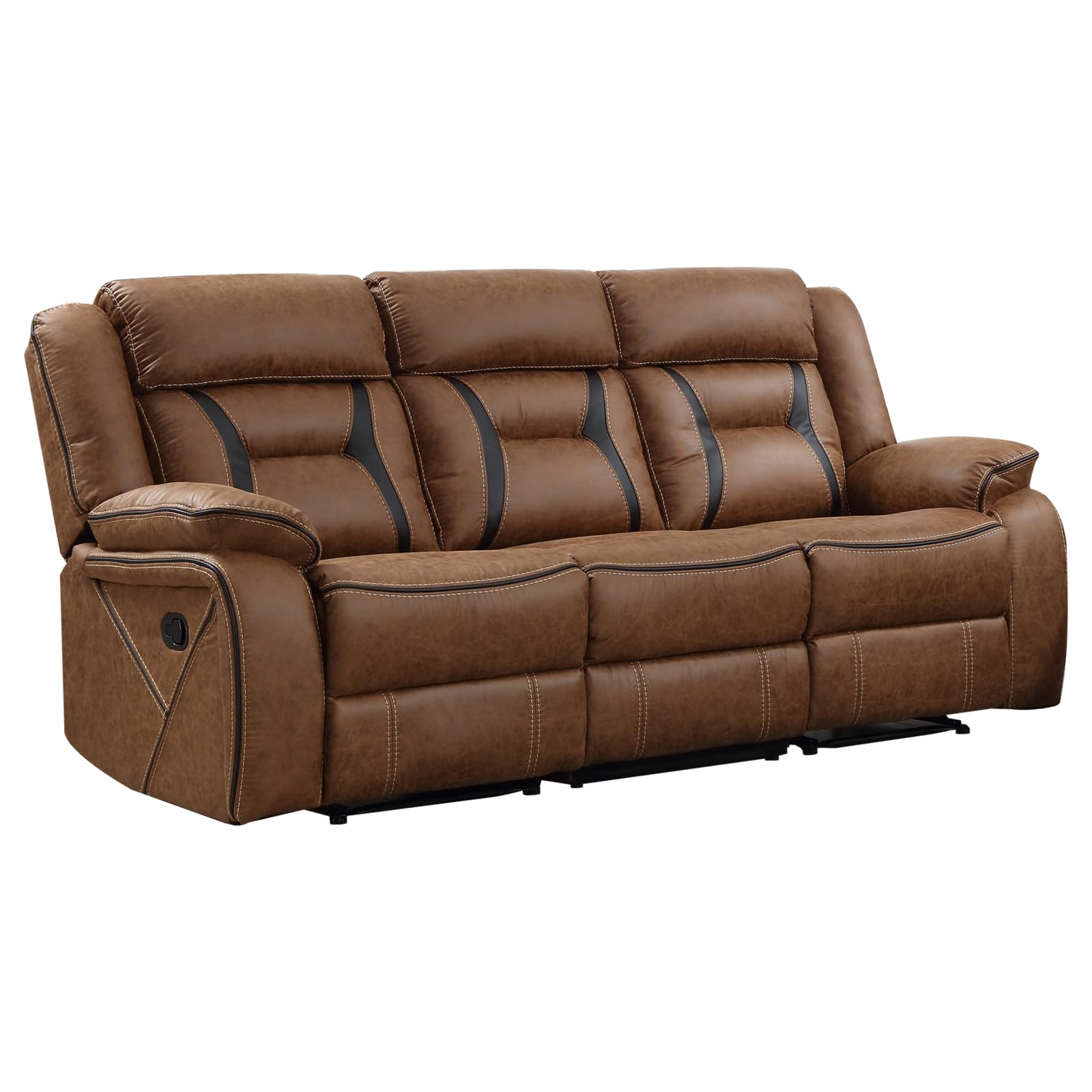 EBELLO Faux Leather Recliner Sofa Furniture Set for Living Room, 2 Recliner Chairs, 3 Seat Reclining Sofa Couch Set for Meeting Room, Brown Gronata