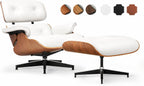 Asukale Top Grain Leather, Mid Century Chaise Lounge Chair and Ottoman, Modern Chair Classic Design, Heavy Duty Base Support for Living Room Study Lounge Office, Palisander-White Gronata
