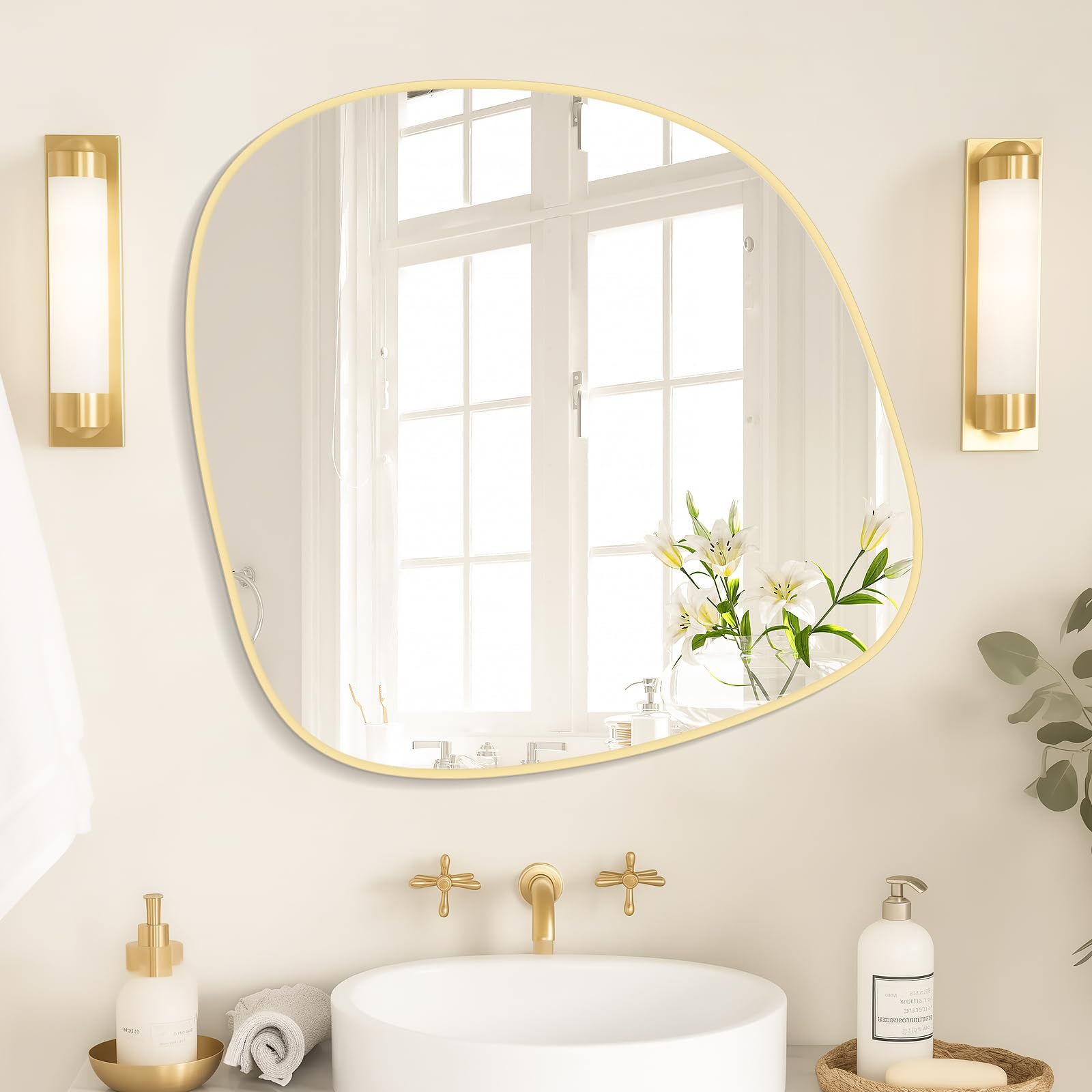 WallBeyond Asymmetrical Mirror, Irregular Mirror Full Length, Boho Wall Mirrors Decorative for Bedroom Living Room Entryway Hall, Mid Century Modern Decor 48" H x 22" W Gronata