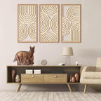 IARTTOP Large Boho Mid-century Modern Wood Wall Art 16x32 Inch Framed Green Abstract Leaf Wooden Wall Decor Bohemian Minimalist Geometric Wall Art Decor for Bedroom Living Room Office Set of 3 Gronata
