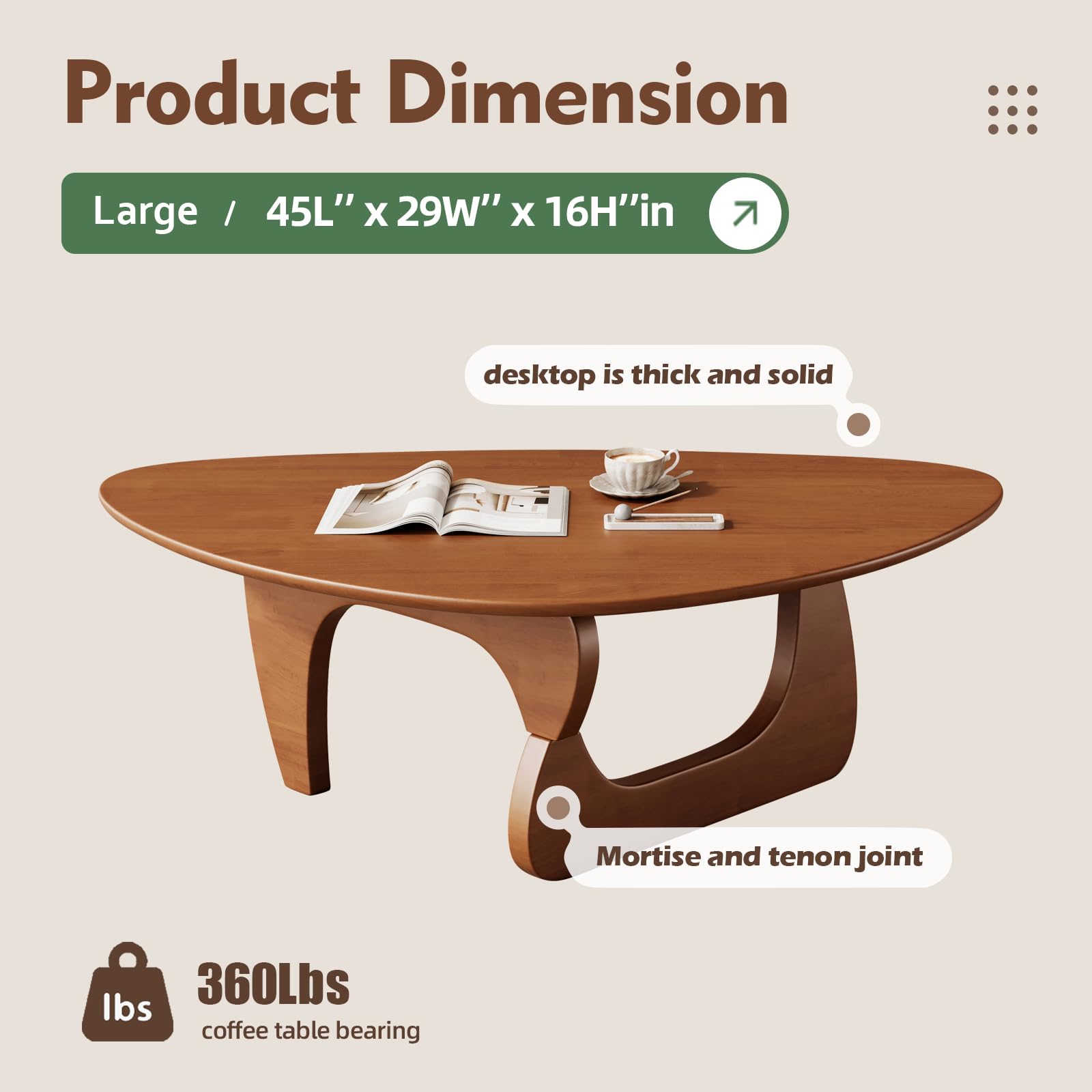 Mid Century Modern Coffee Table - Walnut Wooden Coffee Table for Living Room,Center Table Suitable for Bedroom Living Room Reception Office Tables (Walnut, Small 34.5 * 23.5 * 16in) Gronata