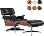 Asukale Top Grain Leather, Mid Century Chaise Lounge Chair and Ottoman, Modern Chair Classic Design, Heavy Duty Base Support for Living Room Study Lounge Office, Palisander-White Gronata