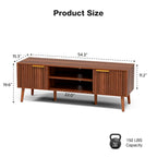 LCRBOL TV Stand for Living Room, Mid Century Modern Entertainment Center for 55/60 inch TVs, TV Console with Fluted Door Cabinets and Open Shelves, for Bedroom, Walnut Gronata