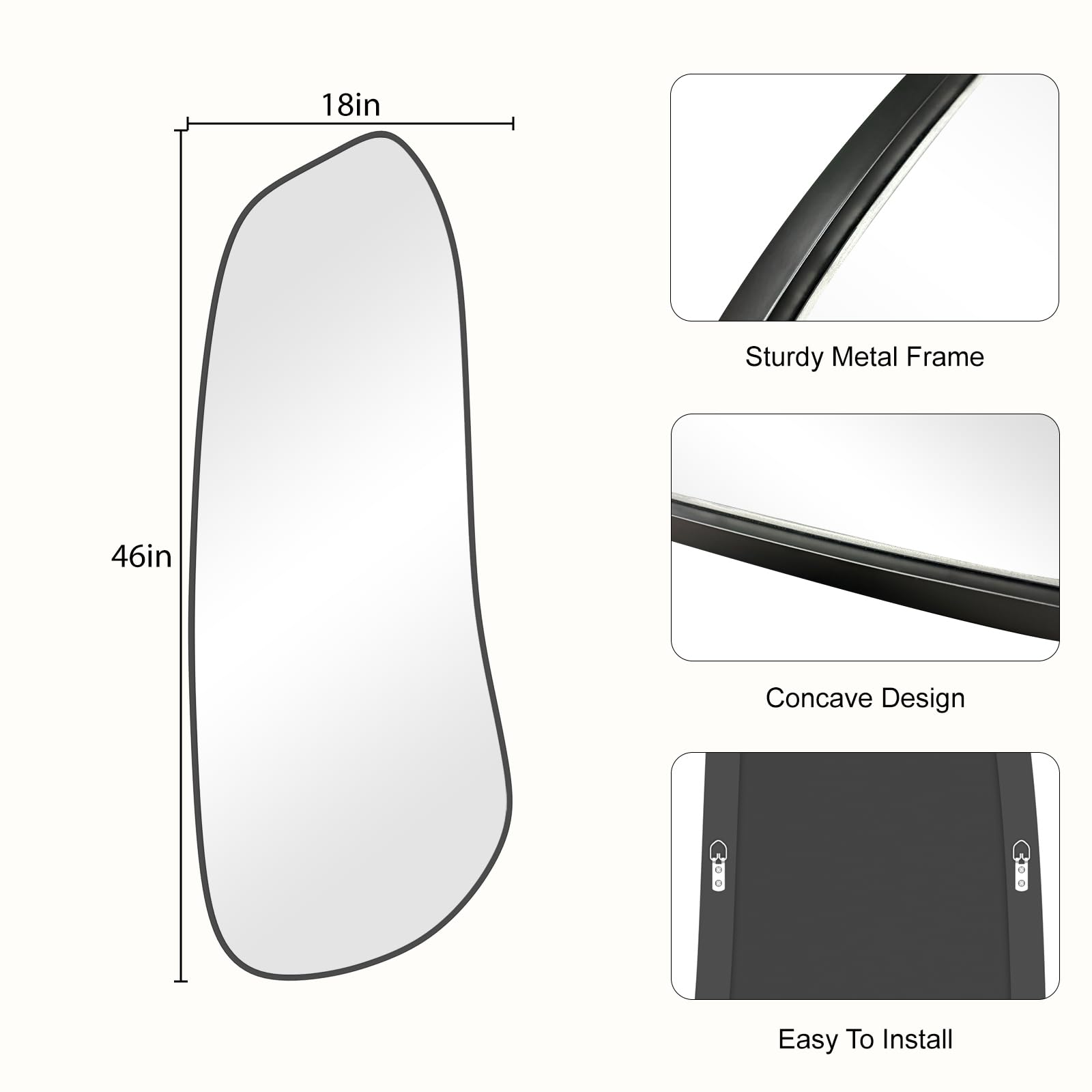 WallBeyond Asymmetrical Mirror, Irregular Mirror Full Length, Boho Wall Mirrors Decorative for Bedroom Living Room Entryway Hall, Mid Century Modern Decor 48" H x 22" W Gronata