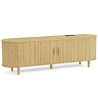 OneBlis 70" Mid Century Modern TV Stand, Wood TV Consoles with Sliding Doors and Power Outlet, Entertainment Center with Adjustable Shelves, Fluted TV Stands for Living Room, Walnut Gronata