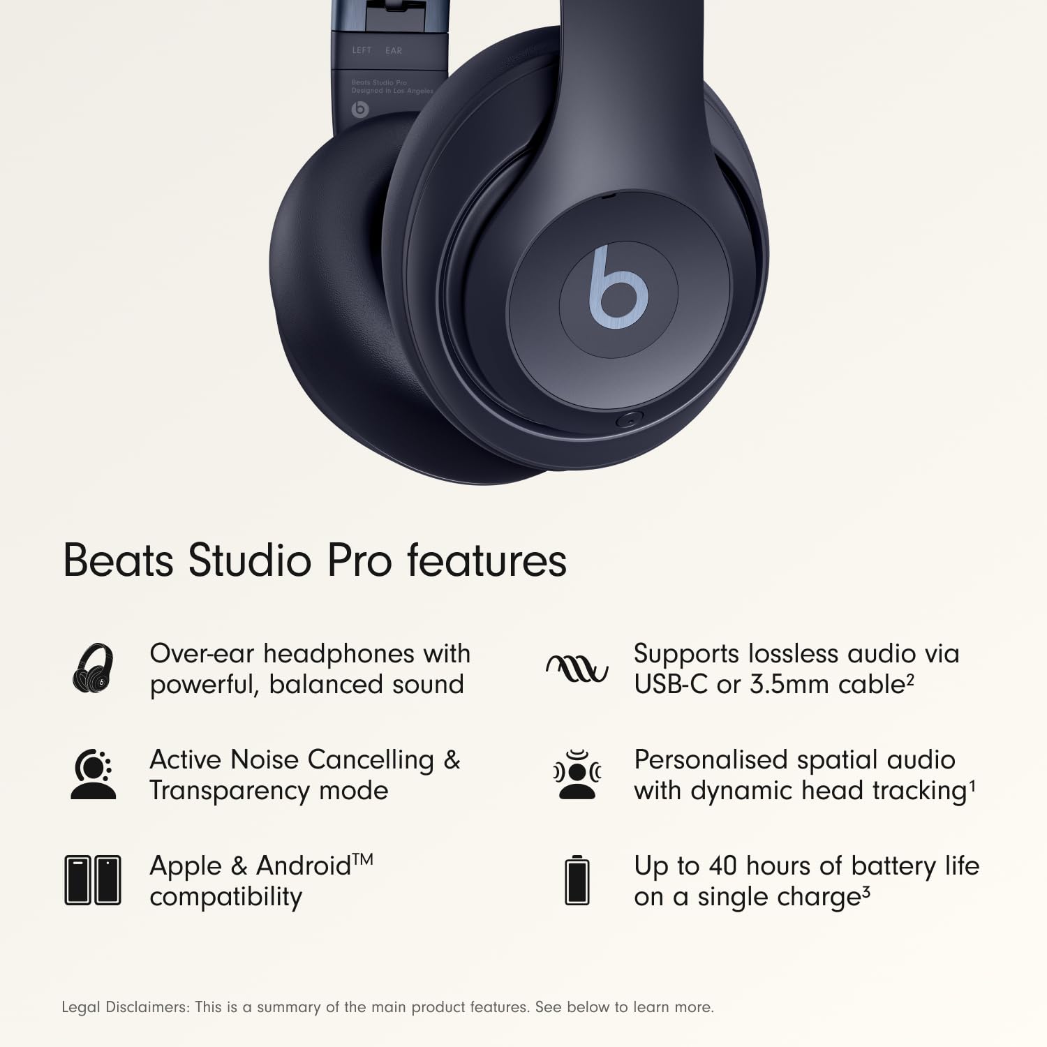 Beats Studio Pro Premium Wireless Over-Ear Headphones- Up to 40-Hour Battery Life, Active Noise Cancelling, Great for Travel & Commuting, USB-C Lossless Audio, Apple & Android Compatible -Black Gronata