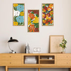 IARTTOP Large Boho Mid-century Modern Wood Wall Art 16x32 Inch Framed Green Abstract Leaf Wooden Wall Decor Bohemian Minimalist Geometric Wall Art Decor for Bedroom Living Room Office Set of 3 Gronata