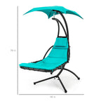 Best Choice Products Outdoor Hanging Curved Steel Chaise Lounge Chair Swing w/Built-in Pillow and Removable Canopy - Navy Blue Gronata