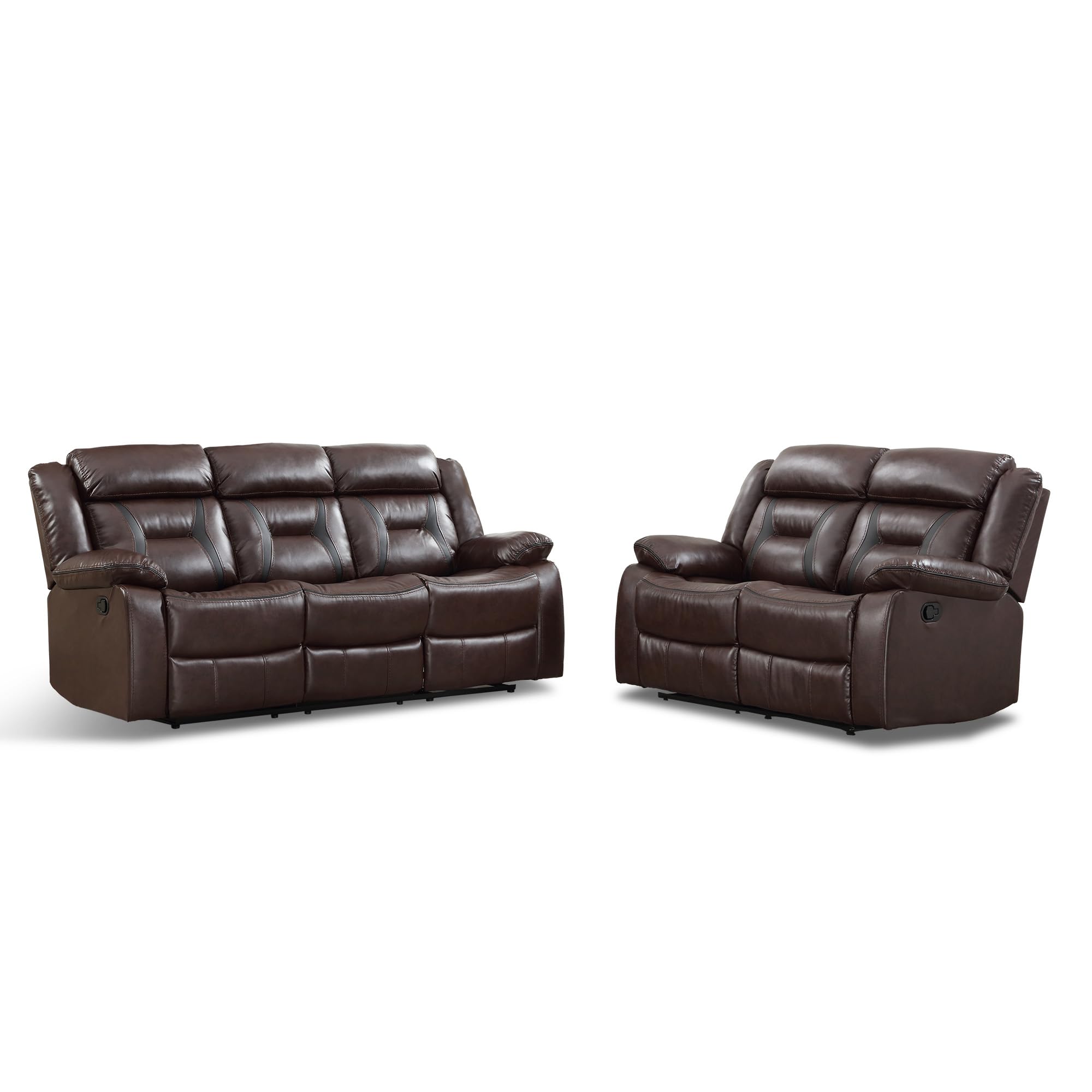 EBELLO Faux Leather Recliner Sofa Furniture Set for Living Room, 2 Recliner Chairs, 3 Seat Reclining Sofa Couch Set for Meeting Room, Brown Gronata
