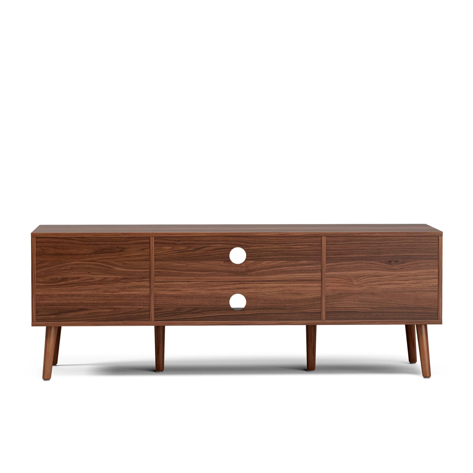 LCRBOL TV Stand for Living Room, Mid Century Modern Entertainment Center for 55/60 inch TVs, TV Console with Fluted Door Cabinets and Open Shelves, for Bedroom, Walnut Gronata