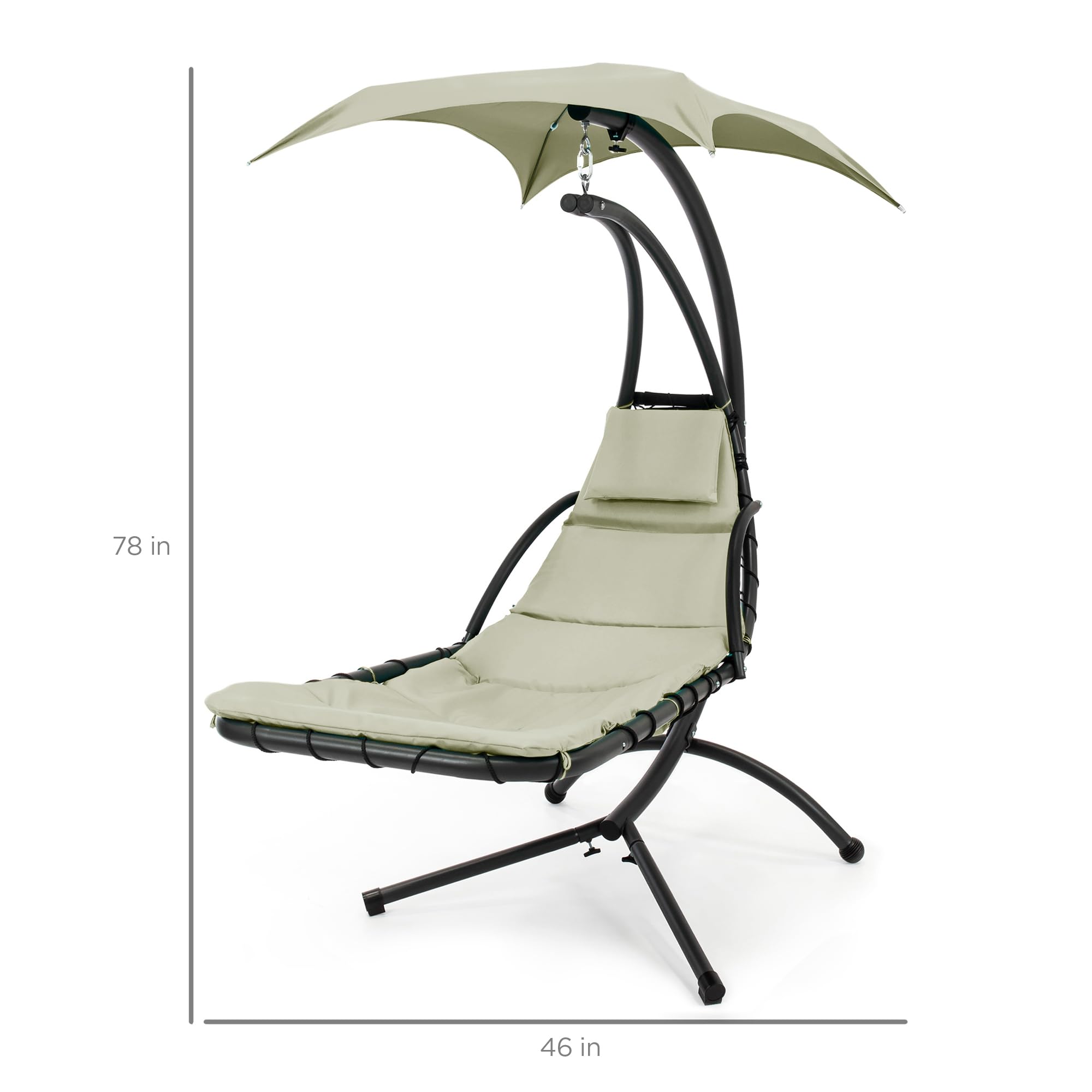 Best Choice Products Outdoor Hanging Curved Steel Chaise Lounge Chair Swing w/Built-in Pillow and Removable Canopy - Navy Blue Gronata