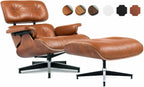 Asukale Top Grain Leather, Mid Century Chaise Lounge Chair and Ottoman, Modern Chair Classic Design, Heavy Duty Base Support for Living Room Study Lounge Office, Palisander-White Gronata
