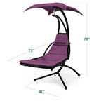 Best Choice Products Outdoor Hanging Curved Steel Chaise Lounge Chair Swing w/Built-in Pillow and Removable Canopy - Navy Blue Gronata
