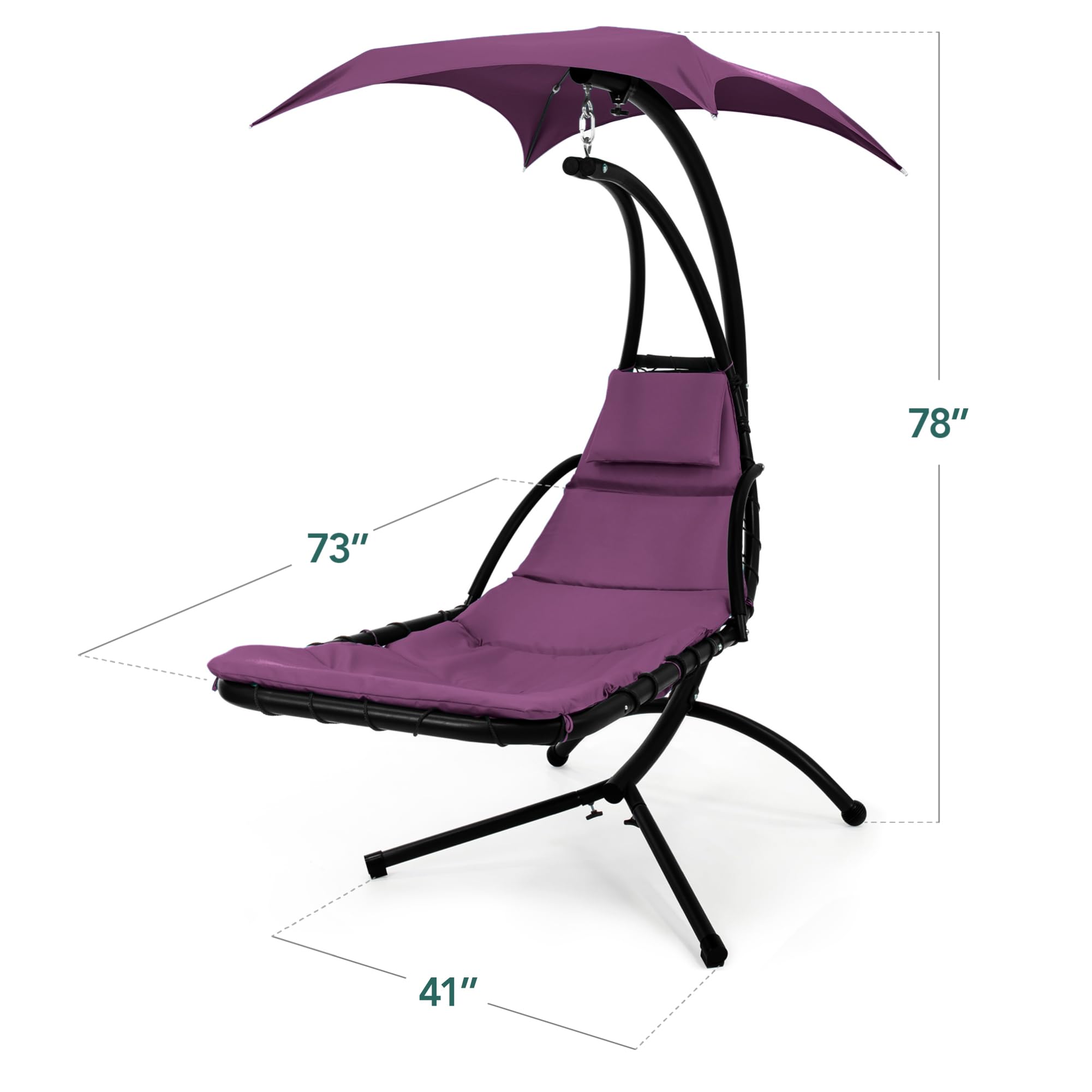 Best Choice Products Outdoor Hanging Curved Steel Chaise Lounge Chair Swing w/Built-in Pillow and Removable Canopy - Navy Blue Gronata