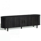 OneBlis 70" Mid Century Modern TV Stand, Wood TV Consoles with Sliding Doors and Power Outlet, Entertainment Center with Adjustable Shelves, Fluted TV Stands for Living Room, Walnut Gronata