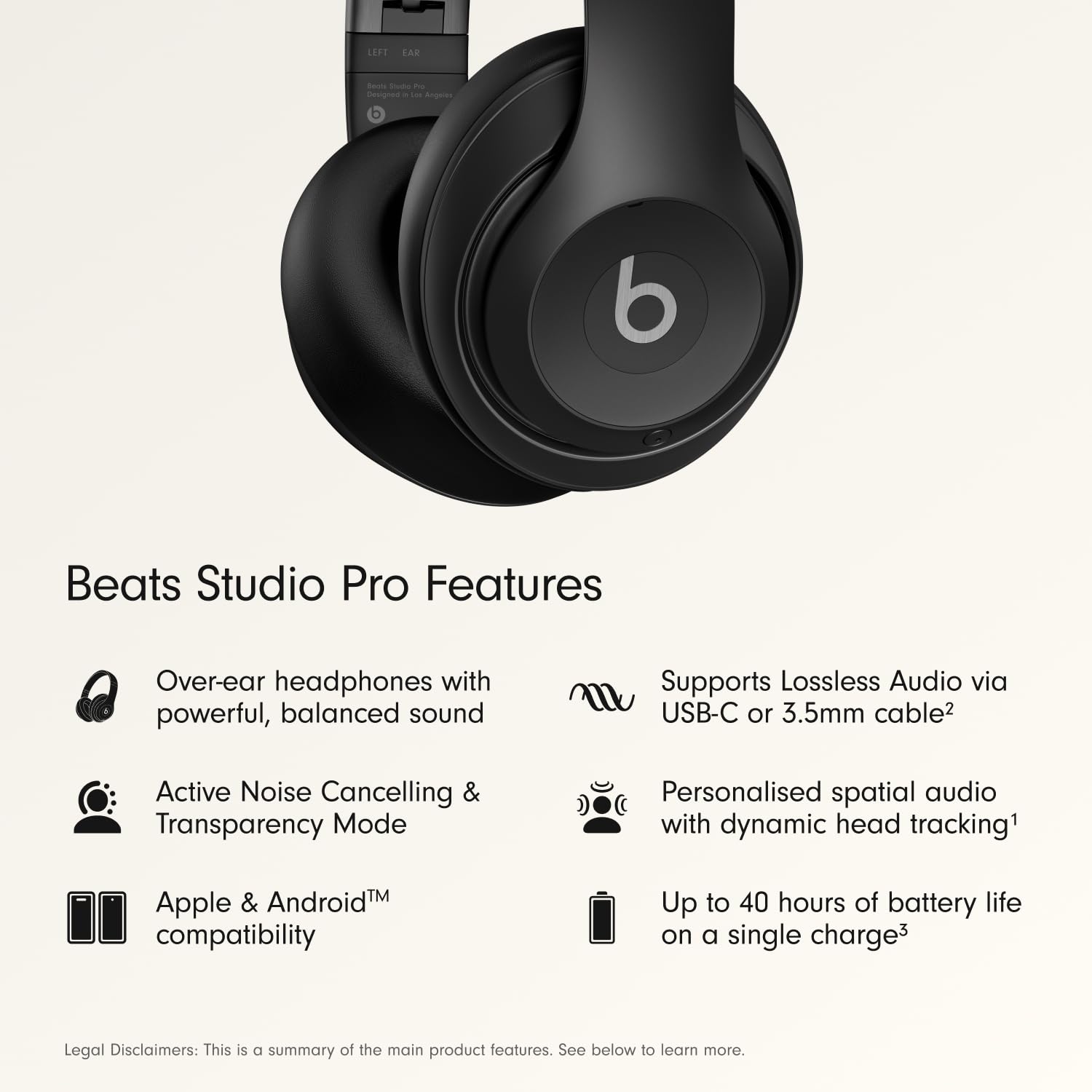 Beats Studio Pro Premium Wireless Over-Ear Headphones- Up to 40-Hour Battery Life, Active Noise Cancelling, Great for Travel & Commuting, USB-C Lossless Audio, Apple & Android Compatible -Black Gronata