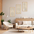 IARTTOP Large Boho Mid-century Modern Wood Wall Art 16x32 Inch Framed Green Abstract Leaf Wooden Wall Decor Bohemian Minimalist Geometric Wall Art Decor for Bedroom Living Room Office Set of 3 Gronata