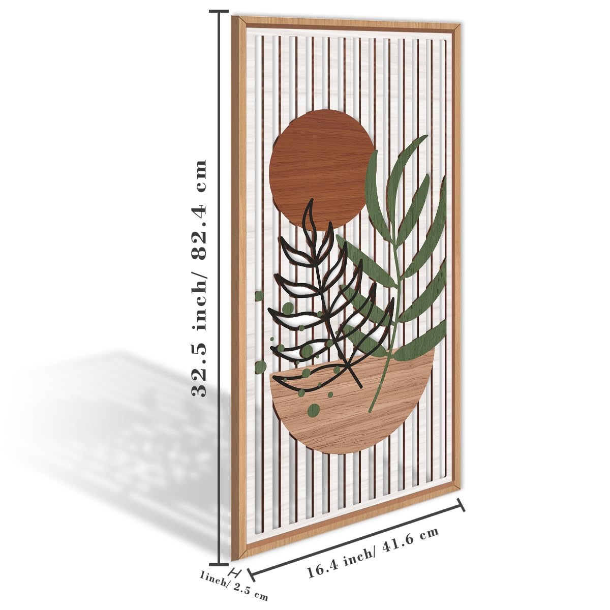 IARTTOP Large Boho Mid-century Modern Wood Wall Art 16x32 Inch Framed Green Abstract Leaf Wooden Wall Decor Bohemian Minimalist Geometric Wall Art Decor for Bedroom Living Room Office Set of 3 Gronata