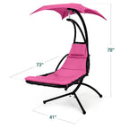 Best Choice Products Outdoor Hanging Curved Steel Chaise Lounge Chair Swing w/Built-in Pillow and Removable Canopy - Navy Blue Gronata