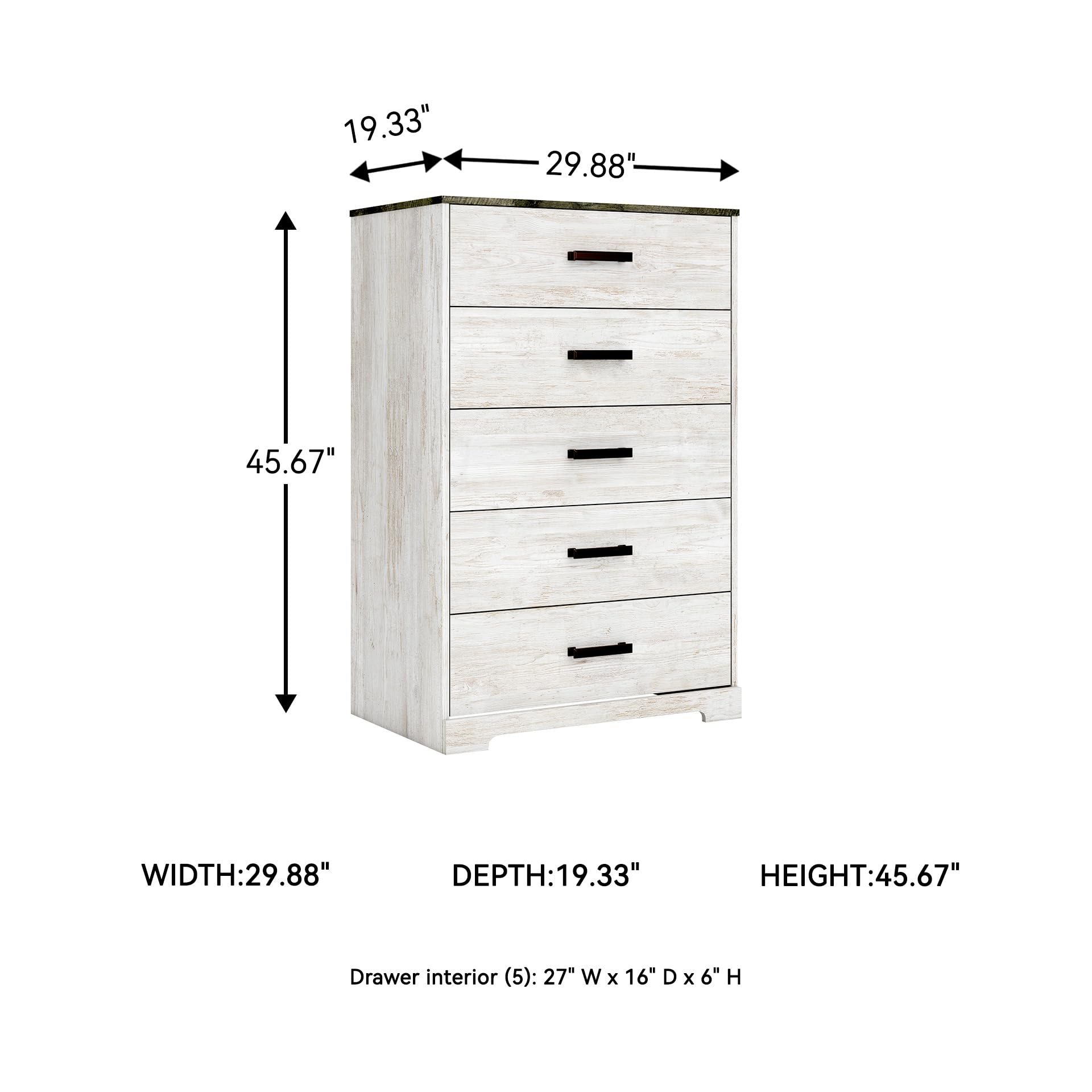 Signature Design by Ashley Shawburn Rustic 5 Drawer Chest of Smooth-Gliding Drawers and Safety Stop, White & Gray Gronata
