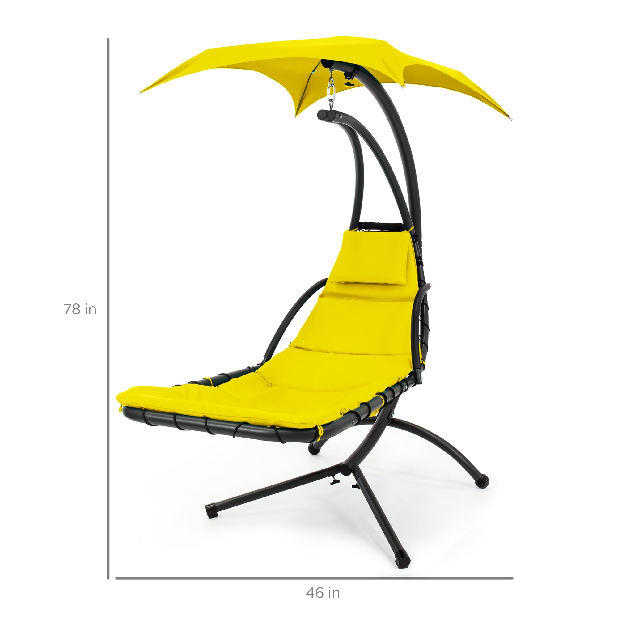 Best Choice Products Outdoor Hanging Curved Steel Chaise Lounge Chair Swing w/Built-in Pillow and Removable Canopy - Navy Blue Gronata