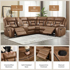 EBELLO Faux Leather Recliner Sofa Furniture Set for Living Room, 2 Recliner Chairs, 3 Seat Reclining Sofa Couch Set for Meeting Room, Brown Gronata