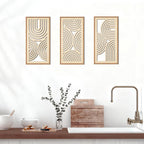 IARTTOP Large Boho Mid-century Modern Wood Wall Art 16x32 Inch Framed Green Abstract Leaf Wooden Wall Decor Bohemian Minimalist Geometric Wall Art Decor for Bedroom Living Room Office Set of 3 Gronata