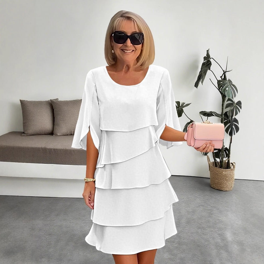Round Neck Cake Skirt Spliced Dress Women's Clothing Gronata