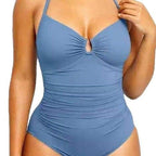Solid Color Fashion Slim Fit Slimming One-piece Women's Double-shoulder Strap Swimsuit Gronata