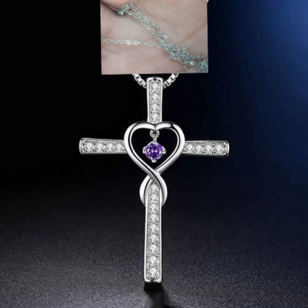 Infinity Love God We Trust Christian Cross Birthstone Crystal Pendant Necklace Colour Gems Zircon Heart Necklace Women Jewelry Gronata