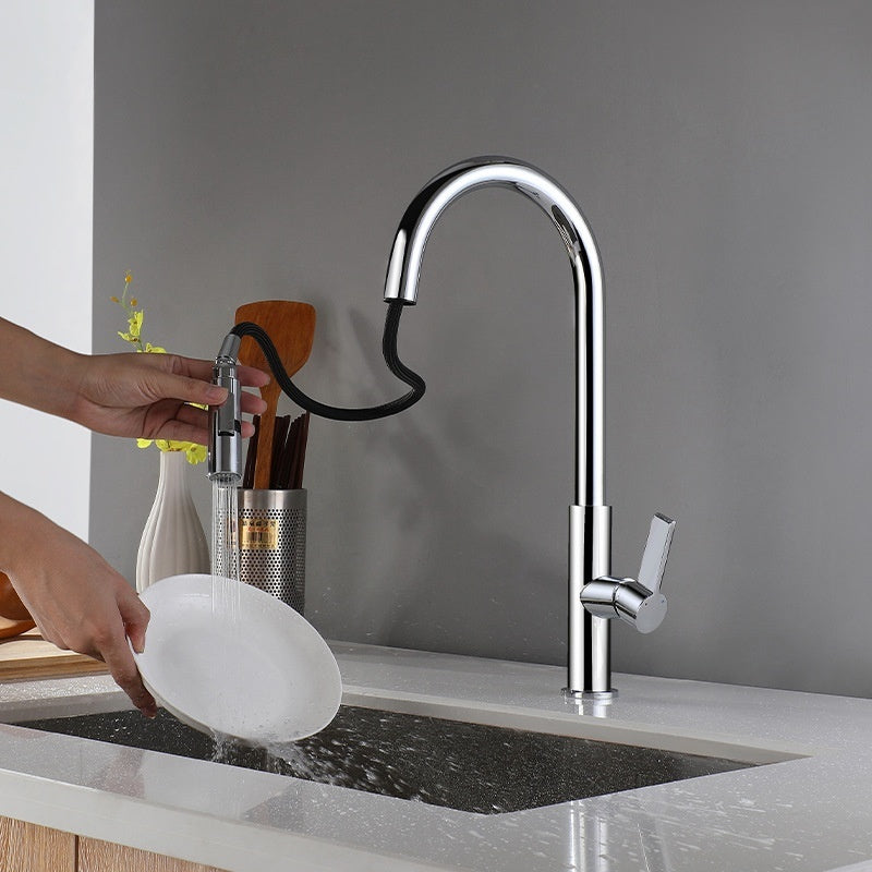 All-copper Hot-and-cold Pull-down Kitchen Faucet For The Sink