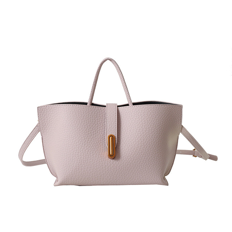INS Litchi Pattern Shoulder Bag Fashion Zipper Bucket Bag High Capacity Totes Handbag For Women Gronata