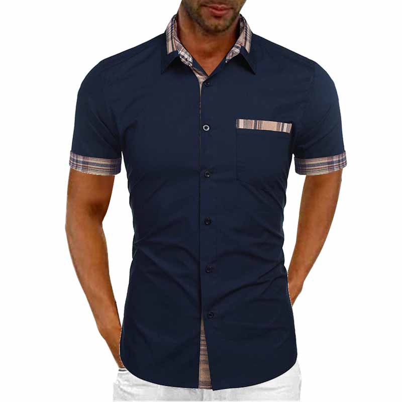 Men's Short Sleeve Contrast Fashion Button-Up Shirt Gronata