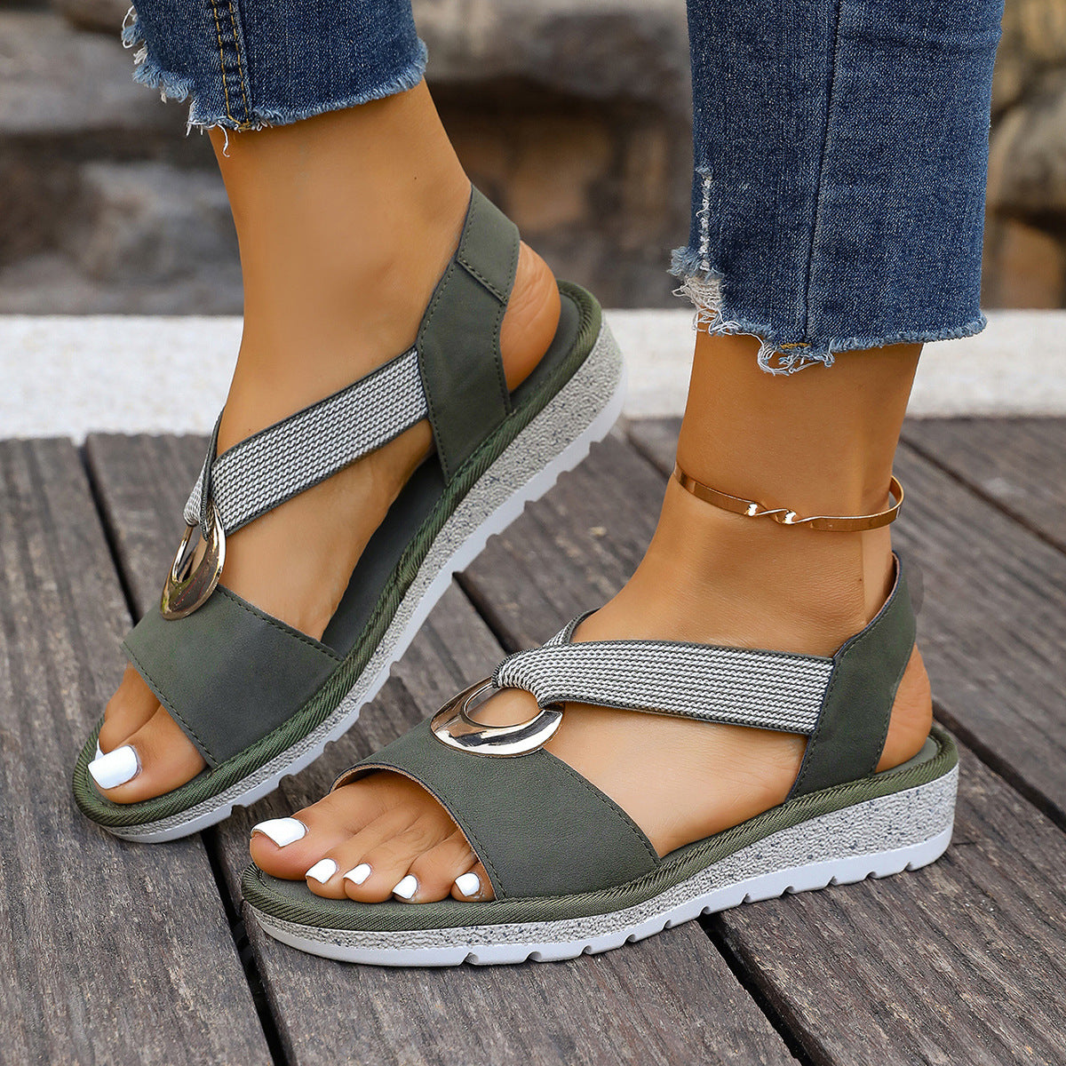 Metal Buckle Hemp Rope Fish-mouth Sandals Women's Gronata