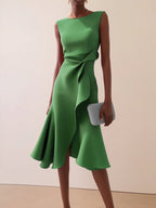 Women's Sleeveless Round Neck Red Temperament Dress Gronata