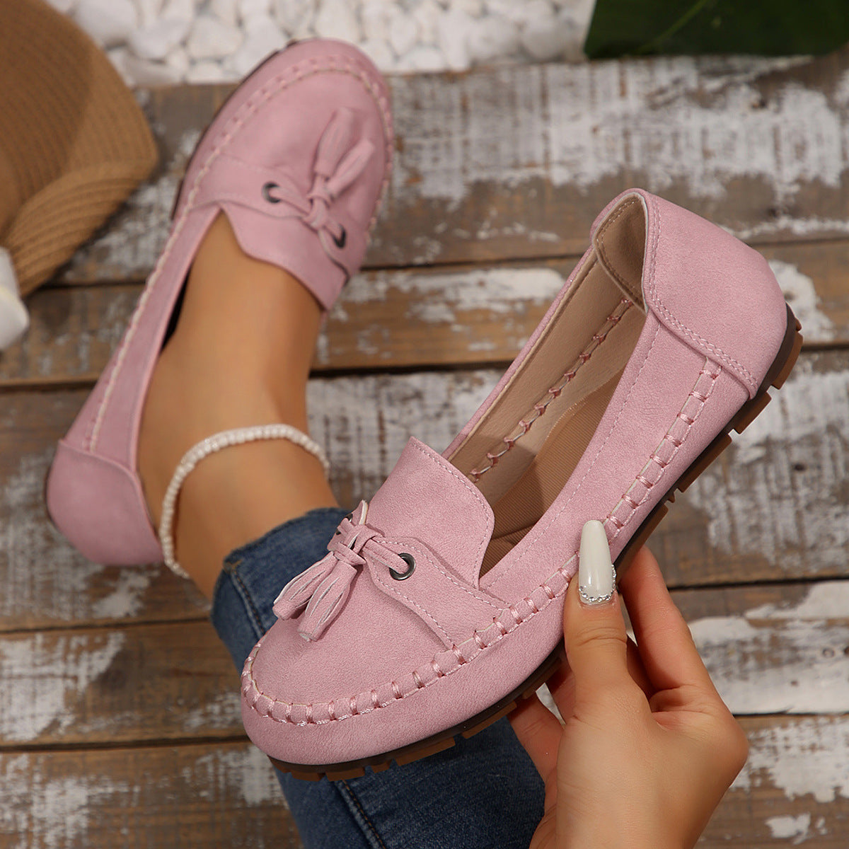 Women's Round Head Loafers Fashion Non-slip Soft Comfortable Flats Shoes Gronata