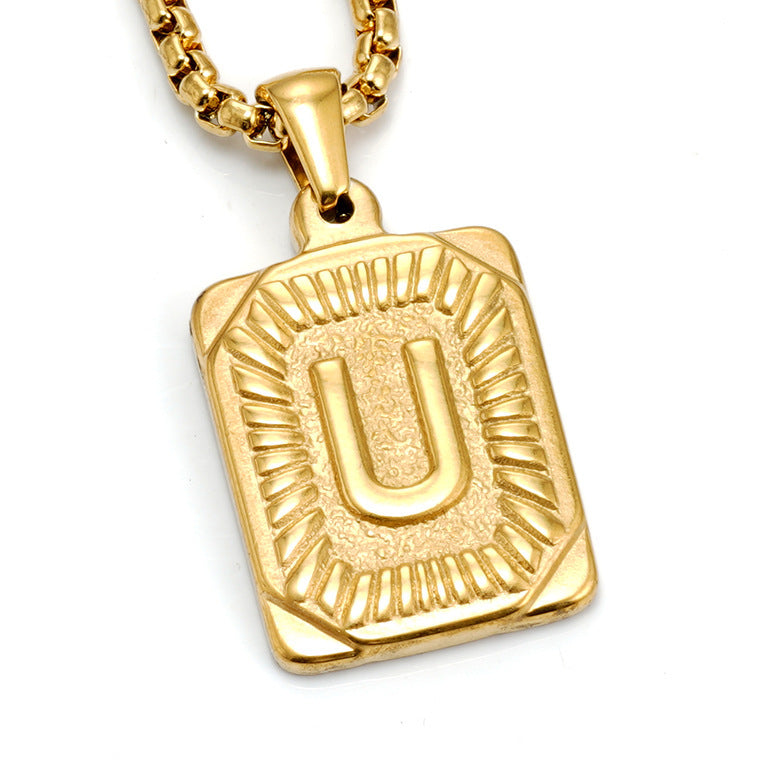 European And American Fashion Men's All-stainless Steel Letter Pendant Gold-plated 18K Titanium Steel Letter Necklace Gronata