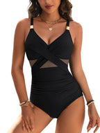 Women's Fashion One-piece Pure Color Mesh Swimsuit Bikini Gronata