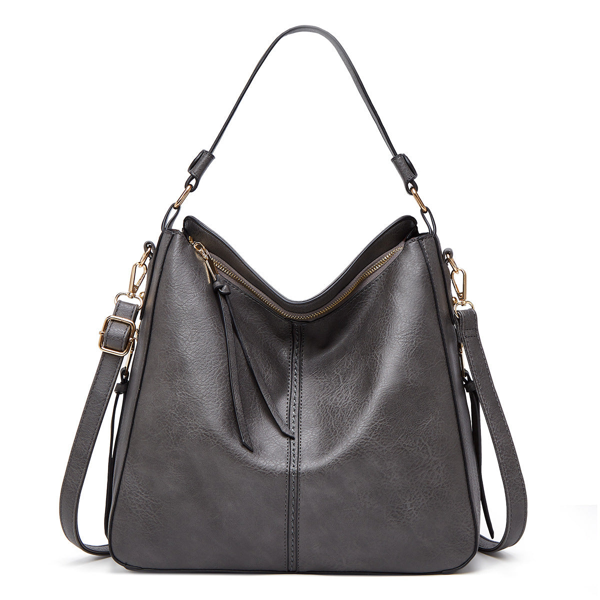 Hobos Zipper Bucket Bags With Adjustable Shoulder-strap Handbags Temperament High Capacity Messenger Shoulder Bag For Women Gronata