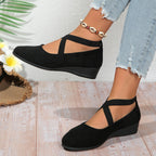 Women's Pointed Toe Wedges Shoes Fashion Cross-straped Flats Casual Pumps Gronata