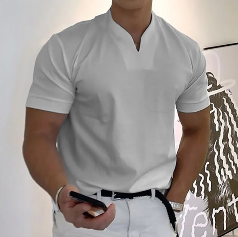 Summer Short Sleeve Shirt Men Fitness Plus Size Sports T-Shirt Elastic Cotton Pocket Gronata